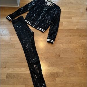 BB Dakota sequined bomber jacket xs and leggings s— worn once